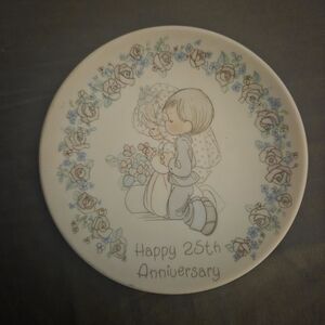 Vintage 1988 Precious Moments porcelain plate 'Happy 25th Anniversary'